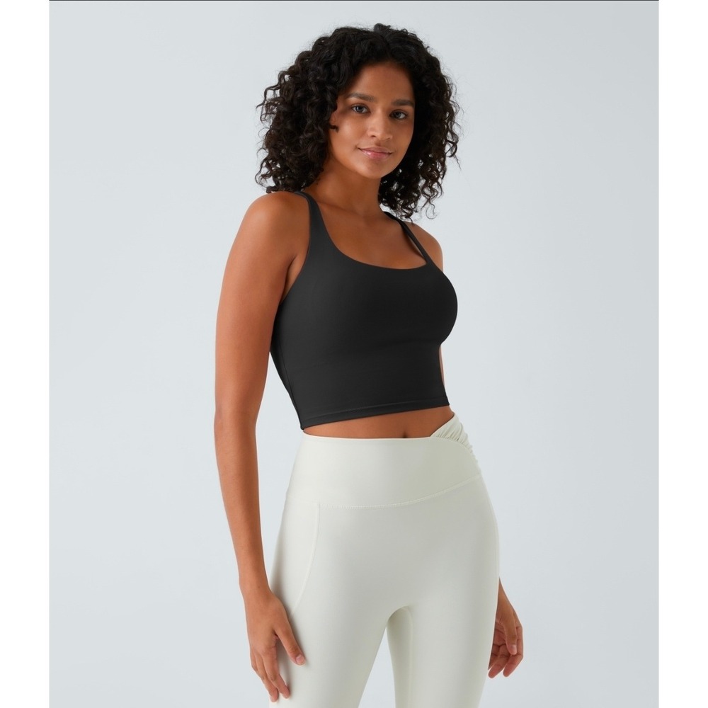 Halara Black Crisscross Backless Built In Bra Cropped Tank Top NWT XSmall - Picture 2 of 5